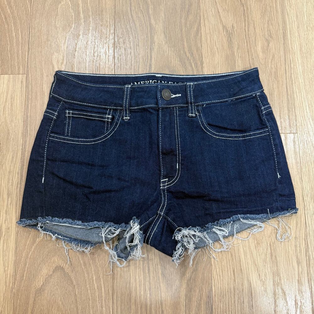 American Eagle Women's Hi-Rise Shortie Denim Shorts - Dark Wash Cut-Offs Size 2